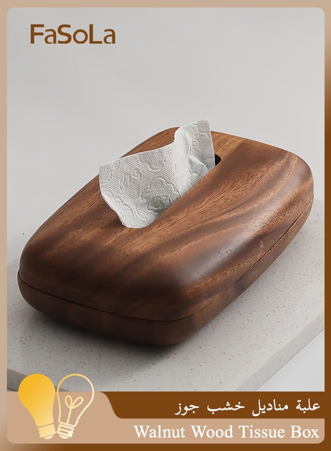 Fasola South American Walnut Wood Tissue Box, 1 Pack Wooden Tissue Holder Measuring 22x13x6cm, Solid Wood Napkin Dispenser with Magnetic Lid, Handcrafted Wood Box for Majlis Living Room and Office Decor, Luxury Home Gift (Natural Walnut Brown) - Image 1